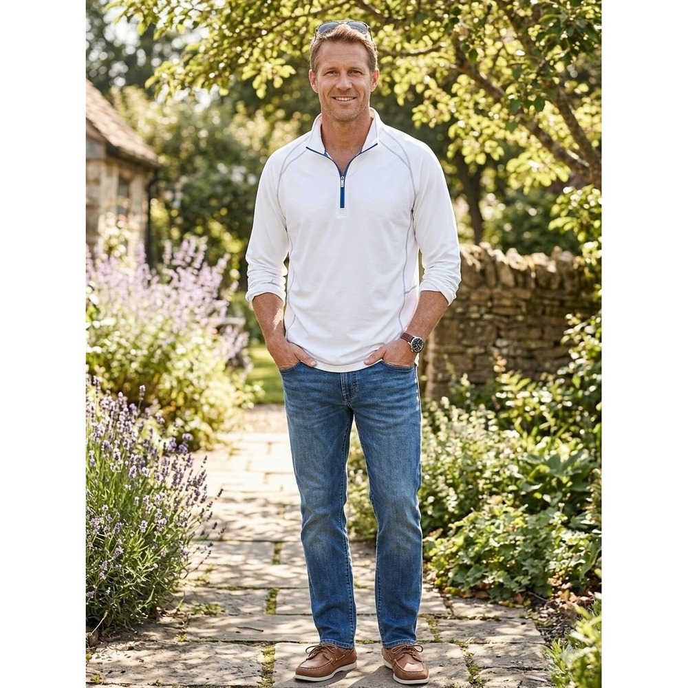 Tommy Bahama Quarter Zip Pullover Mens Large White Blue Golf Athleisure Top